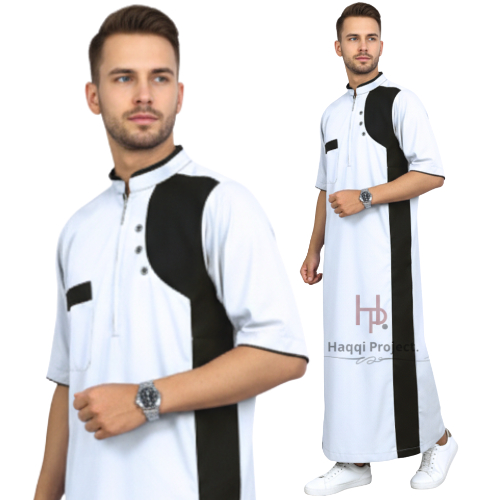Jubah gamis pria thobe variasi lengan pendek warna putiih bahan toyobo premium terbaru