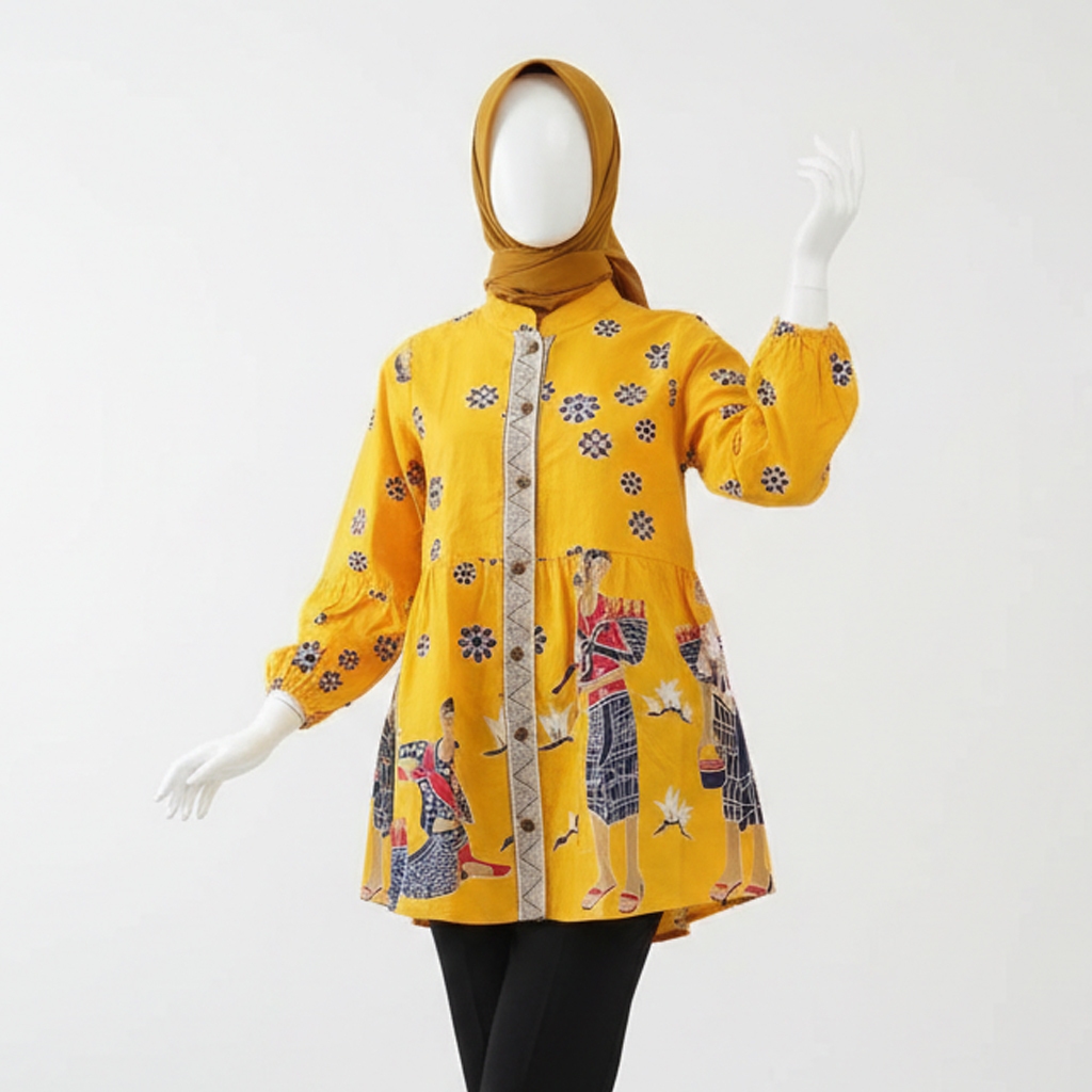 Nafiko Fashion Blus Batik Jumbo LD 120 130 140 150 Warna Kuning