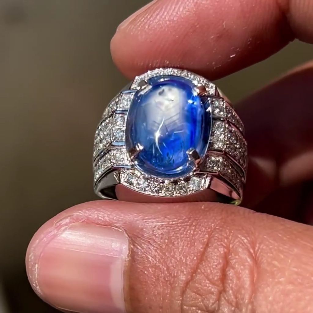 cincin permata star blue sapphire ring emas berlian