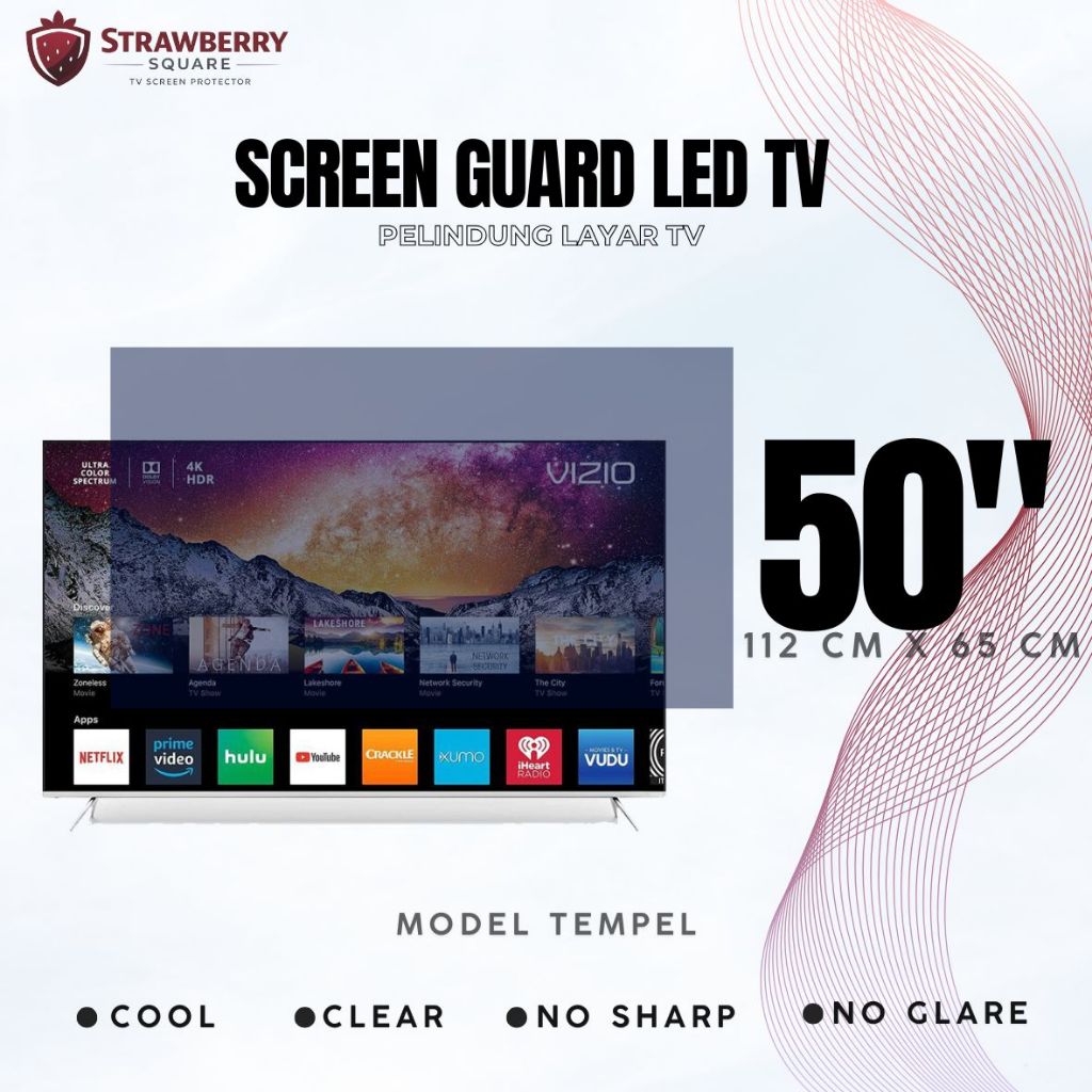 Pelindung Layar TV Transparan Hitam | Screen Protector TV Anti Bentur & Anti Gores (50INCH) Tempered