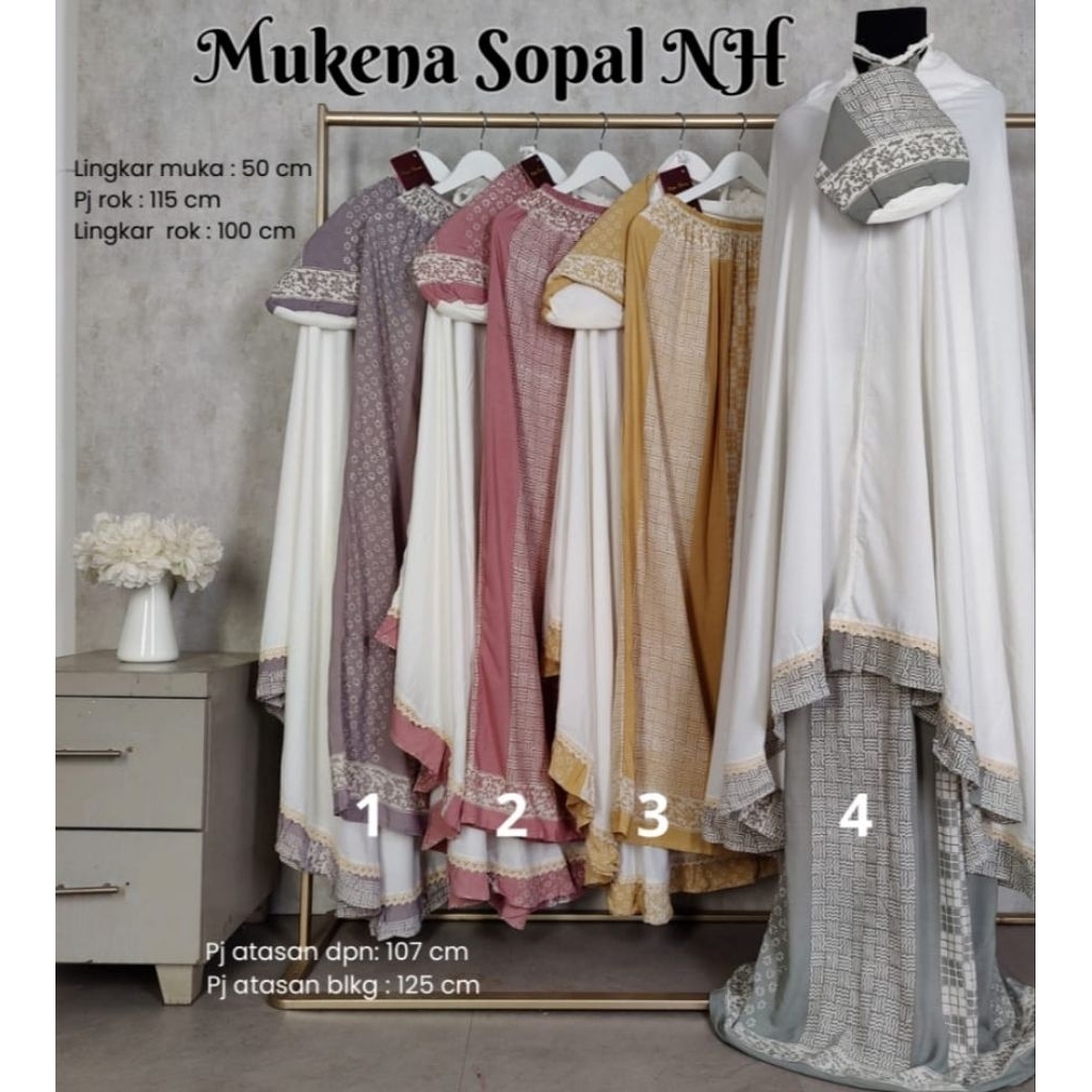 SET MUKENA PUTIH SOPAL NH/ MUKENA SHOLAT WANITA DEWASA / MUKENA PUTIH