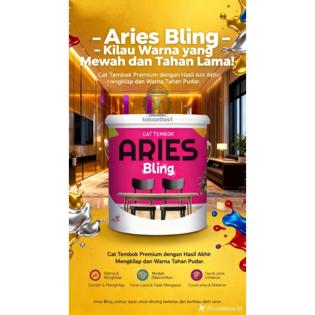 Cat Tembok Aries Bling Ukuran 4,5. Cat Aries Bling Galon. Cat tembok interior anti pudar