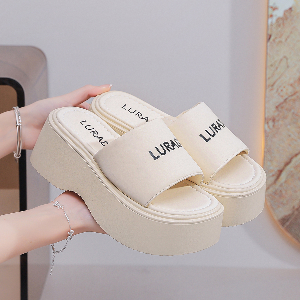 LURAD Sandal Cewek Warna Putih Polos Model Wedges Kekinian Sandal Wanita Hak Tinggi Anti Gembos WL25