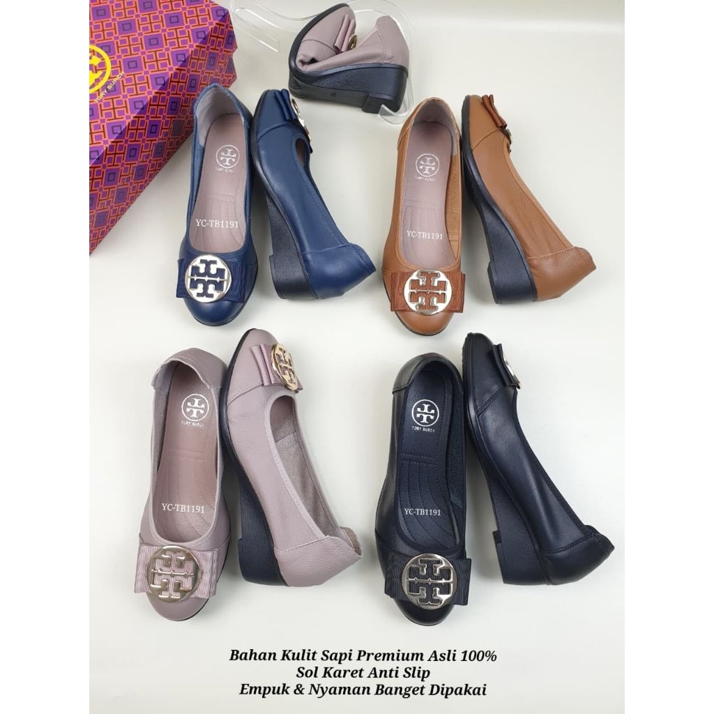 Sepatu TORY BURCH YC-TB1191 Leather Logo Wedge 4cm*ORIGINAL KULIT ASLI 100 %*
