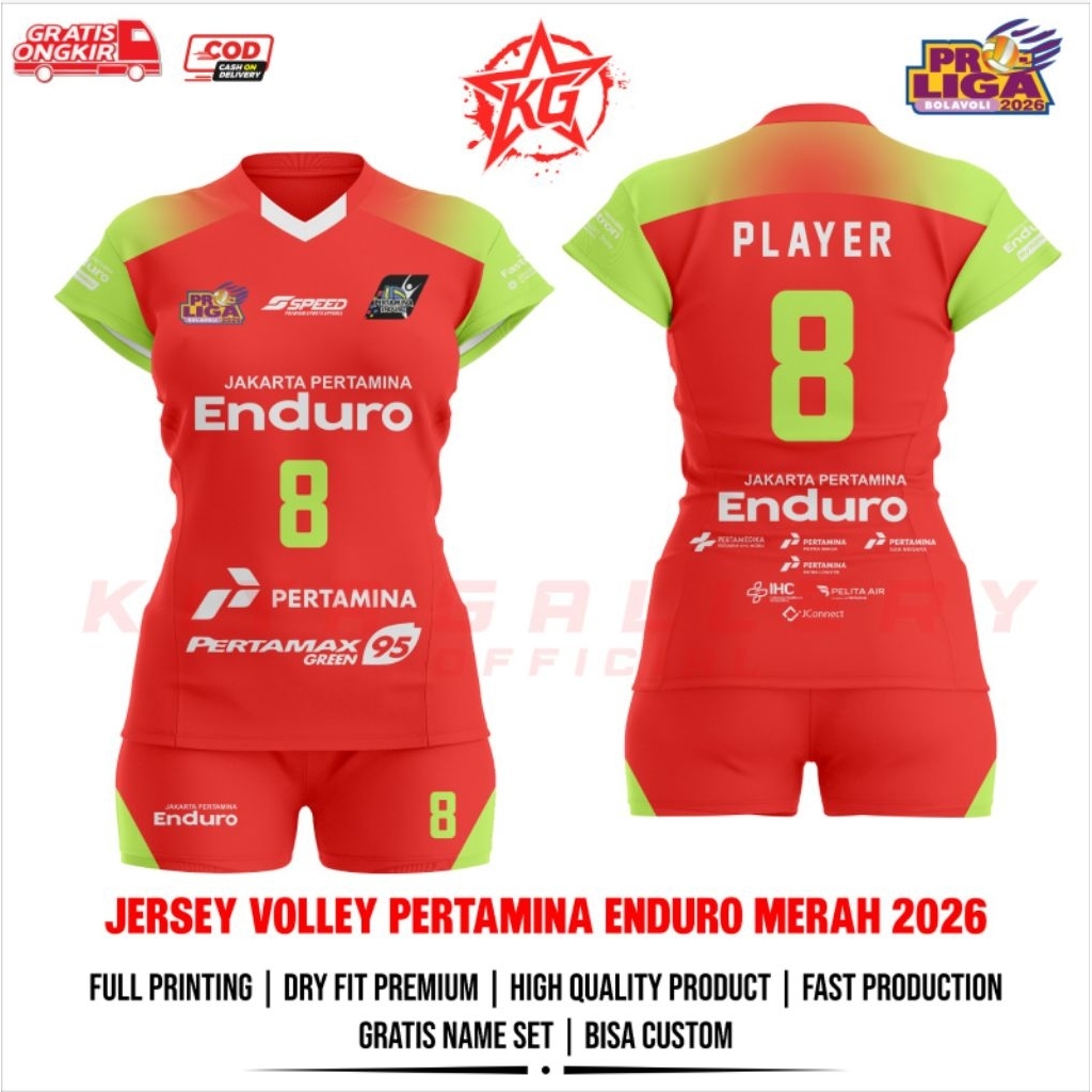 JERSEY BAJU VOLI WANITA PROLIGA PERTAMINA ENDURO MERAH 2026 FULL PRINTING GRATIS NAMA DAN NOMOR