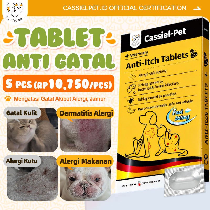 Cassiel Pet Tablet Obat Jamur Gatal Kucing Anjing - Atasi Alergi, Dermatitis, Rontok Bulu 1 Tablet A
