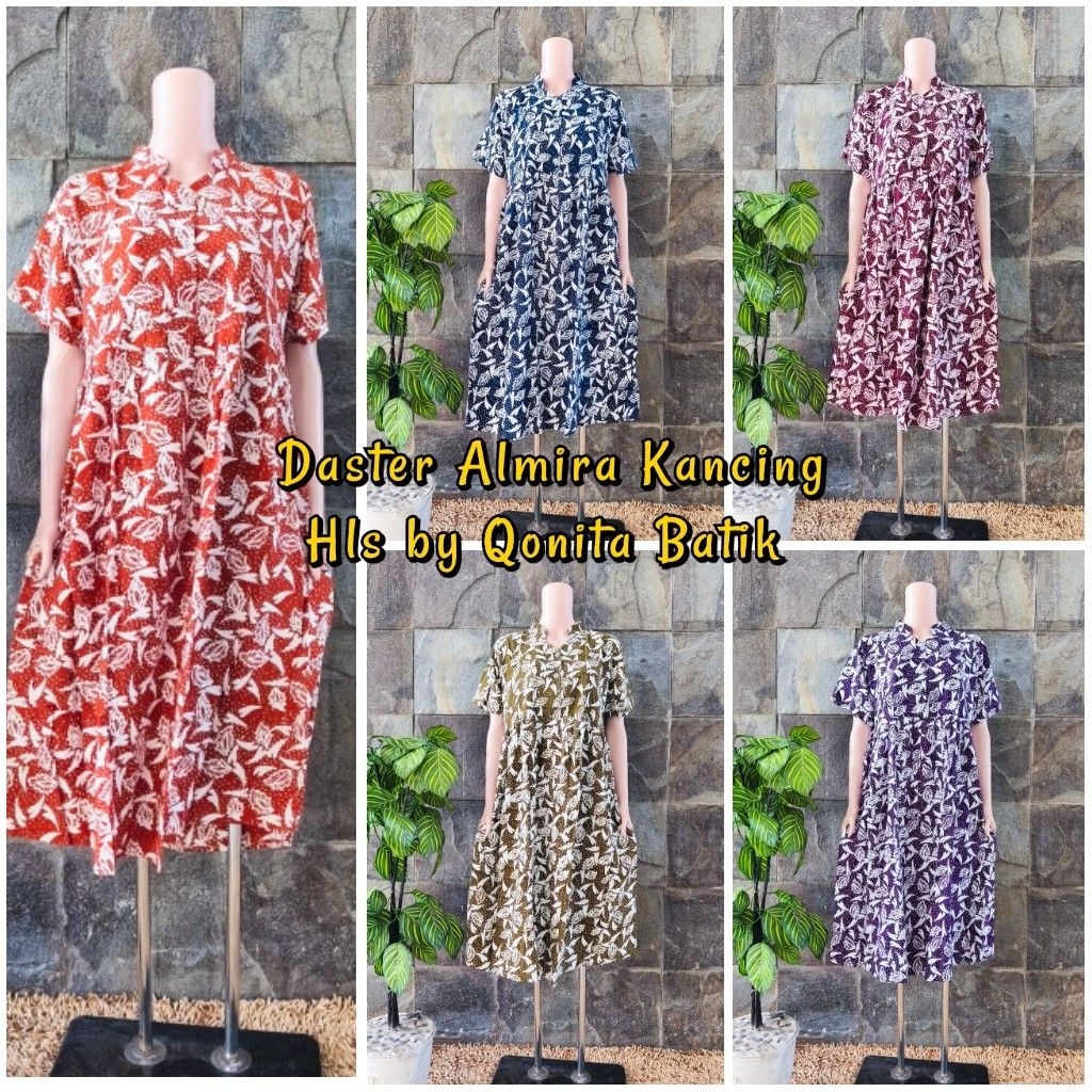 {Ld 106 Cm} Daster Qonita Batik Pekalongan Almira Hls Kancing Busui Daster Pendek