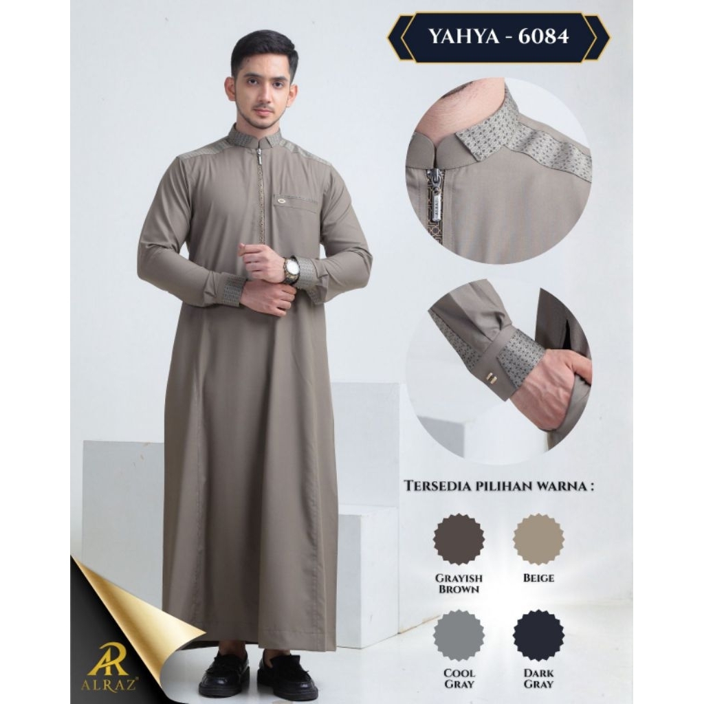 ALRAZ Thobe Fancy Zipper Lengan Panjang Yahya 6084