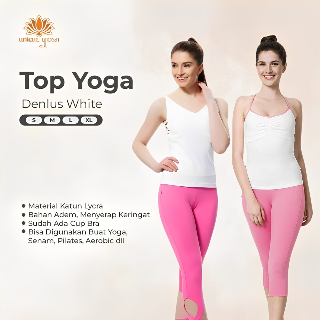 Tank Top Sport Yoga With BRA White / Baju Senam Yoga Putih Denlus / Sport Bra Wanita / Bra Yoga Puti
