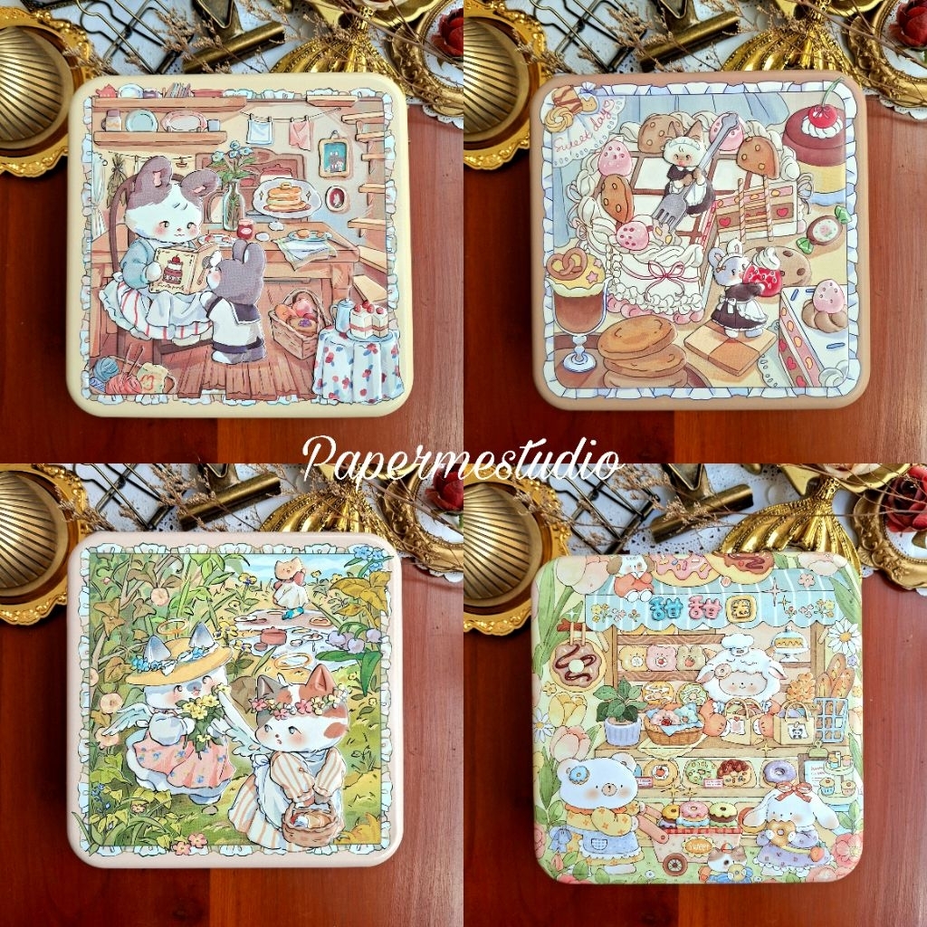 TIN CASE - kaleng box aesthetic lucu tempat penyimpanan mushroom cake ribbon pita jamur dapur kebun 