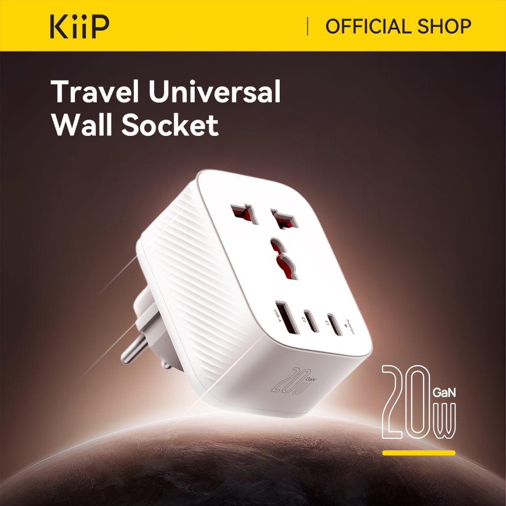 KiiP C33T Compact Universal Travel Adaptor 4000W Fast Charging Adapter EU/USA/UK