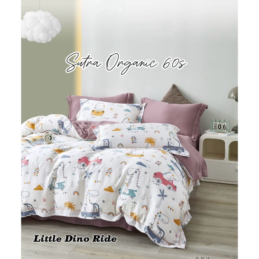 Bedcover Set Sprei Sutra Sutera Organic Organik 60s 80s Motif Anak Kartun Perempuan Laki