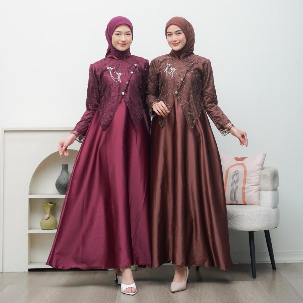SAHARA GAMIS PESTA EXCLUSIVE GAMIS BROKAT TILE JUMBO XXL-XXXL FARASYA DRESS ( READY SERAGAM ) GAMIS 