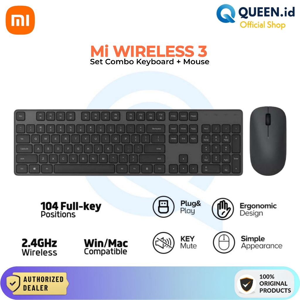 Xiaomi Wireless Keyboard Mouse 3 Combo Set Full 104 Key USB 2.4GHz