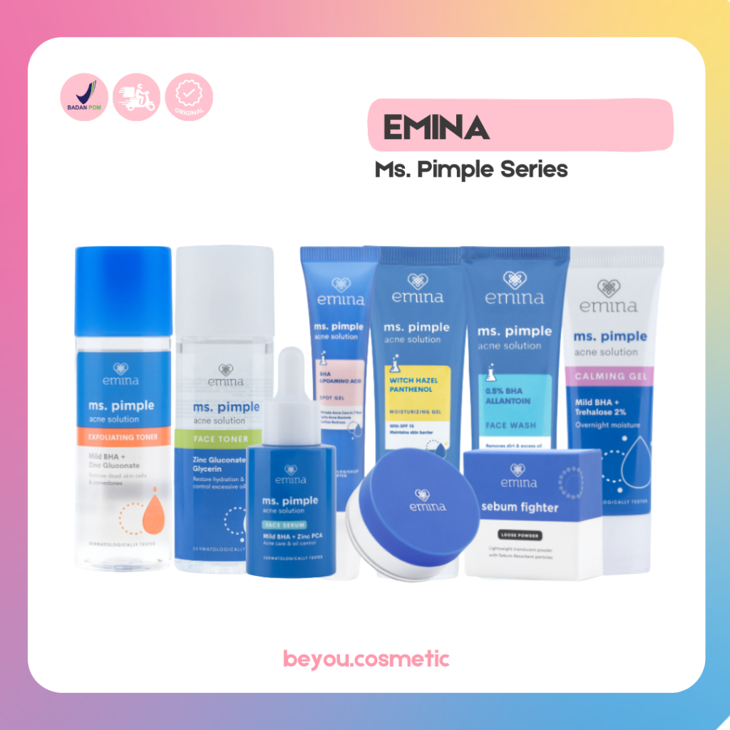 Emina Ms. Pimple Acne Solution Set Untuk Kulit Berminyak Berjerawat Facial wash, Toner, Serum, Acne 