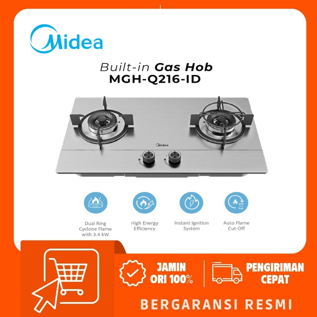 MIDEA Kompor Tanam 2 Tungku MGH-Q216-ID Built In Gas Hob Kompor Gas Tanam Stainless Steel