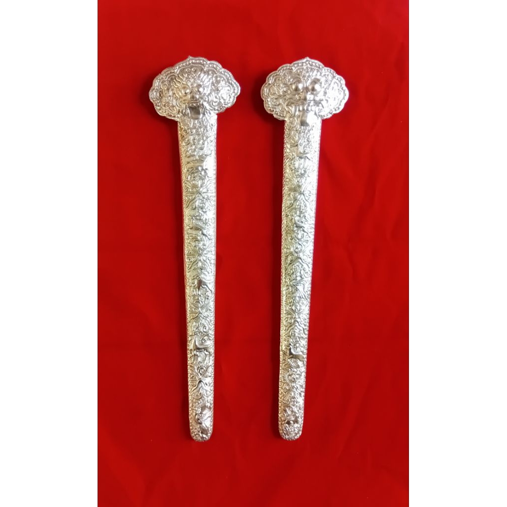 Pendok Topeng Cirebon Motif makoro Panjang 43 cm Tebal 04 mm Warna Perak