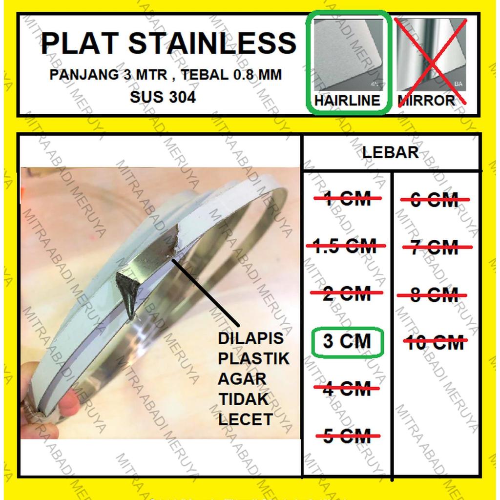 Plat Stainless Hairline 3 cm Plat Strip SS Lis Stainless