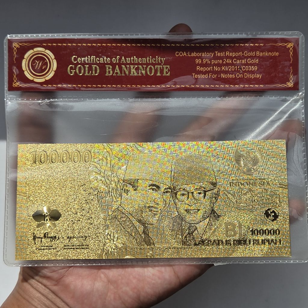 Uang Replika Gold Foil 100.000 Ribu Plus Fodder