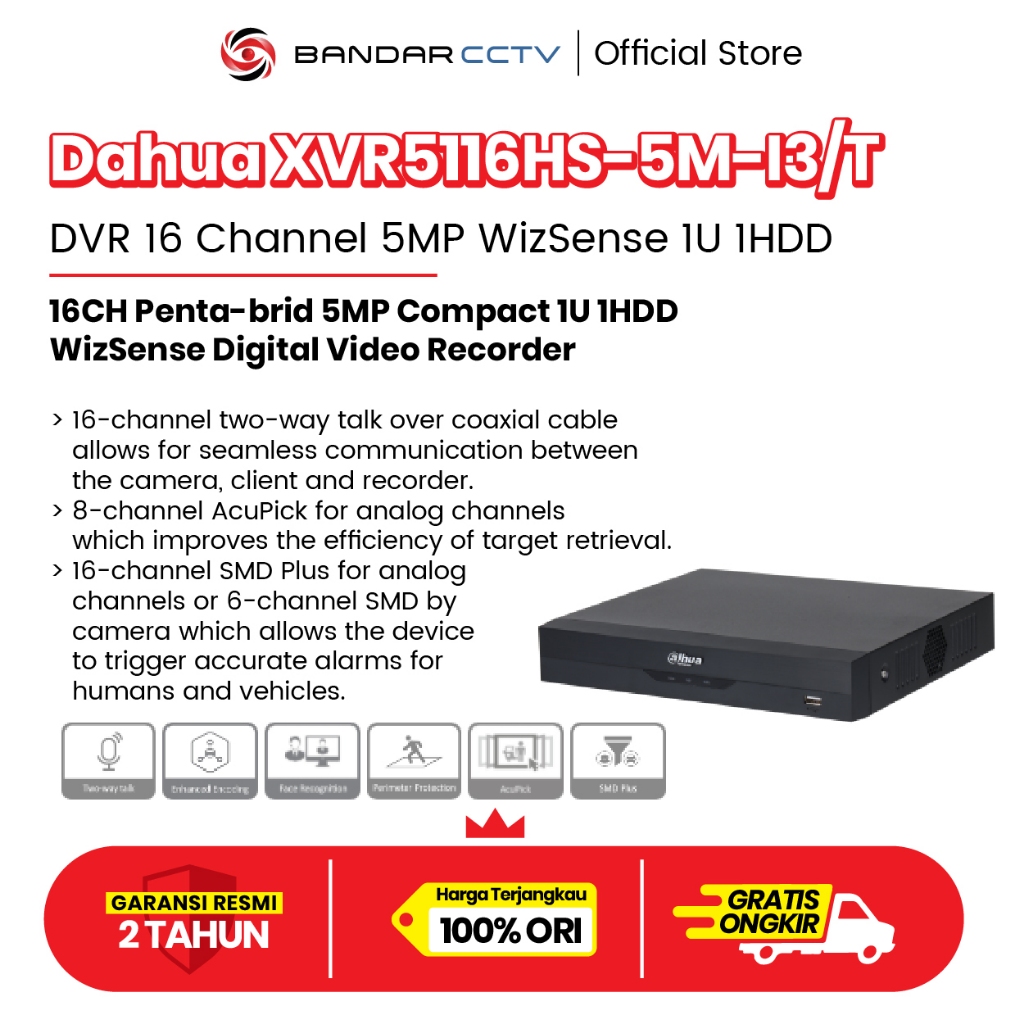 DAHUA XVR5116HS-5M-I3/T DVR 16 Channel 5MP Two-way Talk