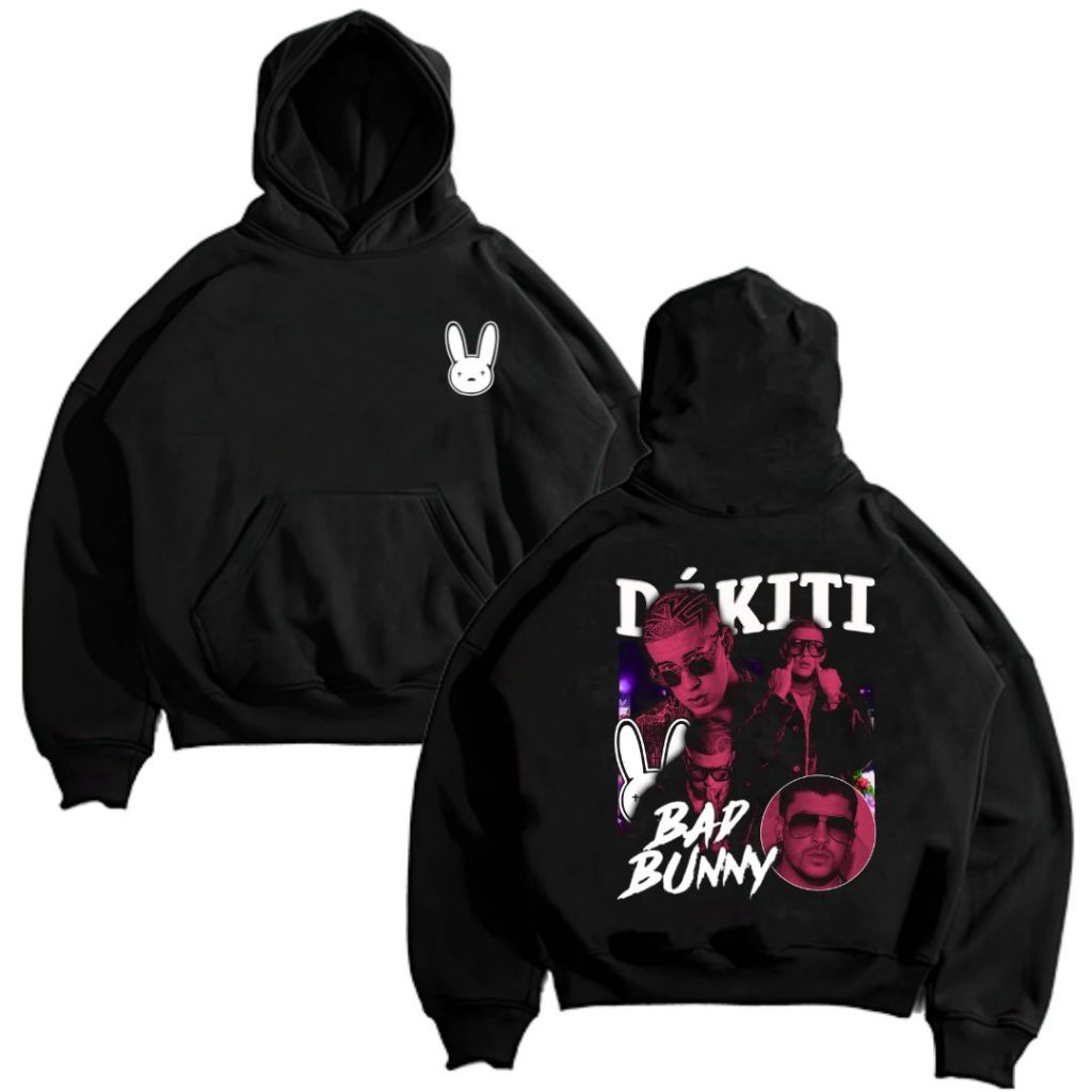 Psycho Crucify "Bad Bunny" Hoodie Boxy Black Oversize | Hitam | Jaket | Hoodie Band | Hoodie Mafia