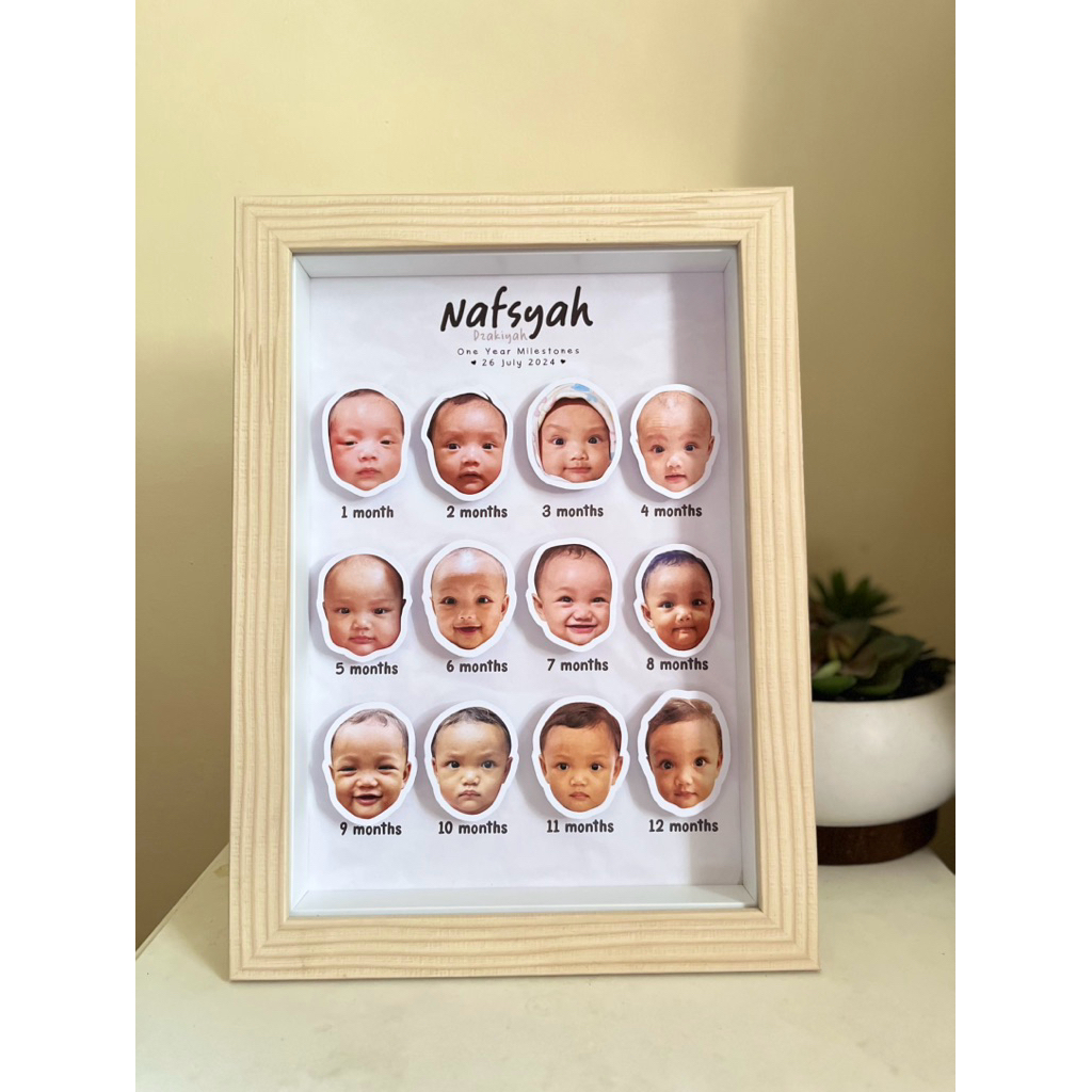Frame Milestone Bayi 1–12 Bulan 3D Custom Nama | Bingkai Foto Bayi / Anak