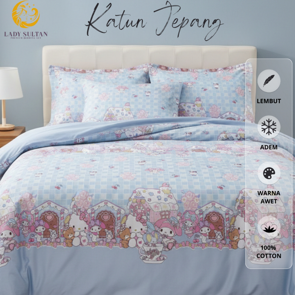 Lady Sultan Sprei Katun Jepang Motif Onegai My Melody | Sprei My Melody Premium