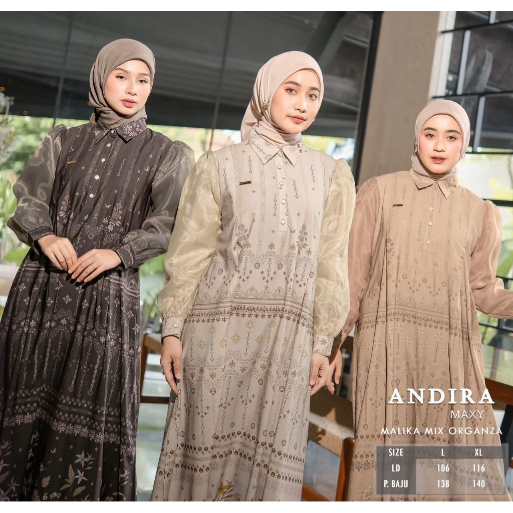 Andira Maxy Gamis Pesta Kondangan Gaun Busui Wanita Muslim Bahan Malika Combi Organza Jumbo Cocok Bu
