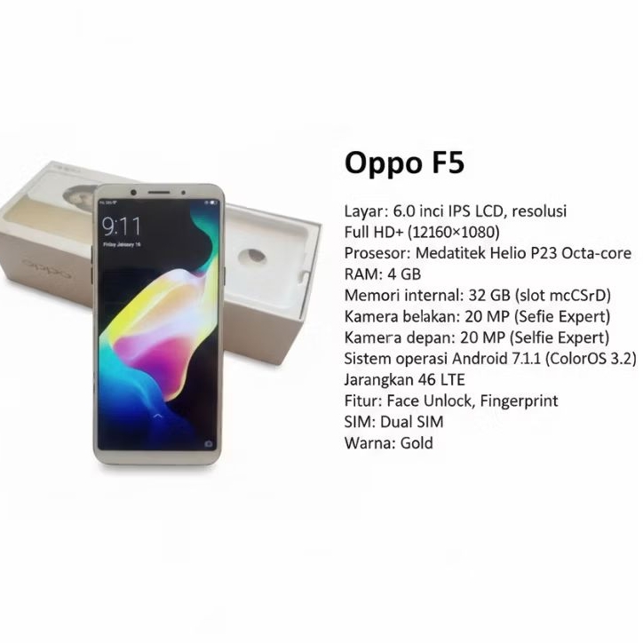 Hp Murah OPPO F5 Youth 4G LTE RAM 4/32 Second Hand Fungsi Normal seperti difoto FREE BOX