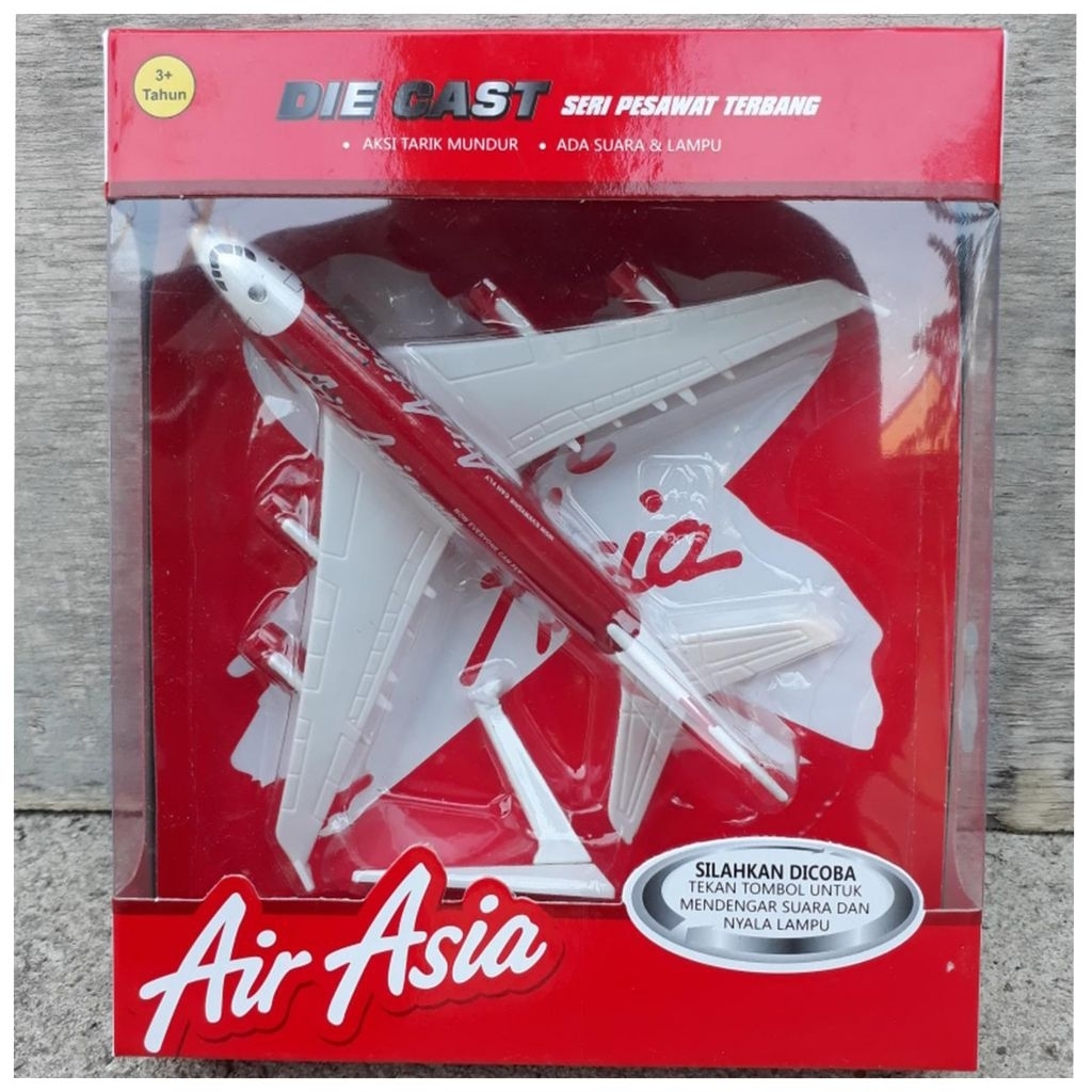 Diecast Pesawat Air Asia - Mainan Miniatur Maskapai AirAsia Hadiah Koleksi Anak Laki Perempuan