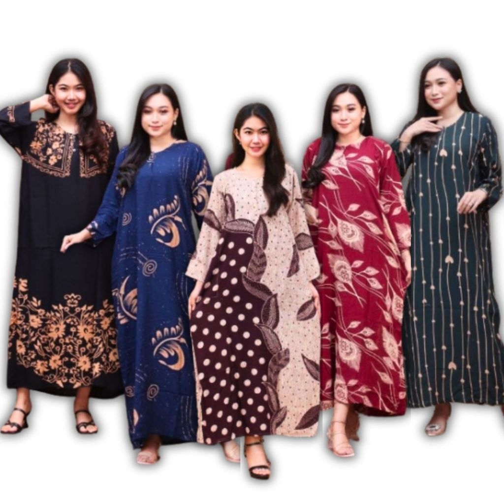 Daster Longdress Motif Batik 3 Pcs Wanita Remaja Dewasa Ibu Muslim Bahan Katun Rayon Santung Lengan 
