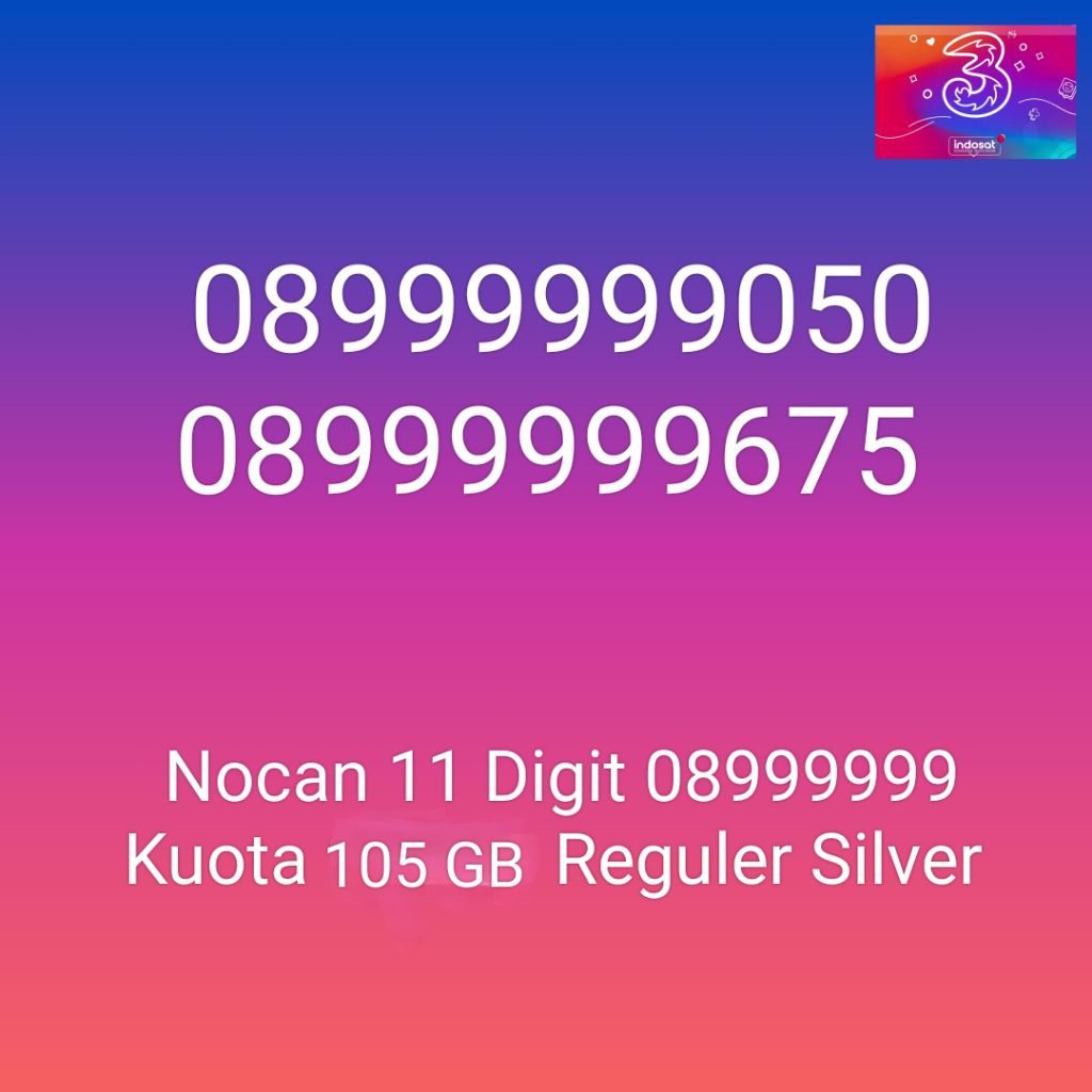 NOCAN Nomor Cantik 11 Digit 8999999ABC Kartu Perdana 3 Tri Three 4G LTE Kuota 3GB REGULER