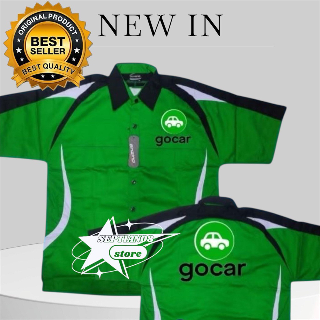 kemeja kombinasi gocar terbaru lengan  pendek baju gocar hijau free nama