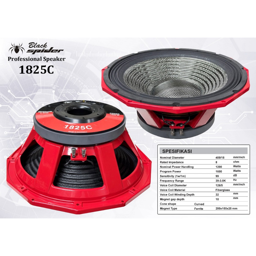 Speaker Komponen Black Spider Subwoofer 18 Inch Black Spider 1825 C Original