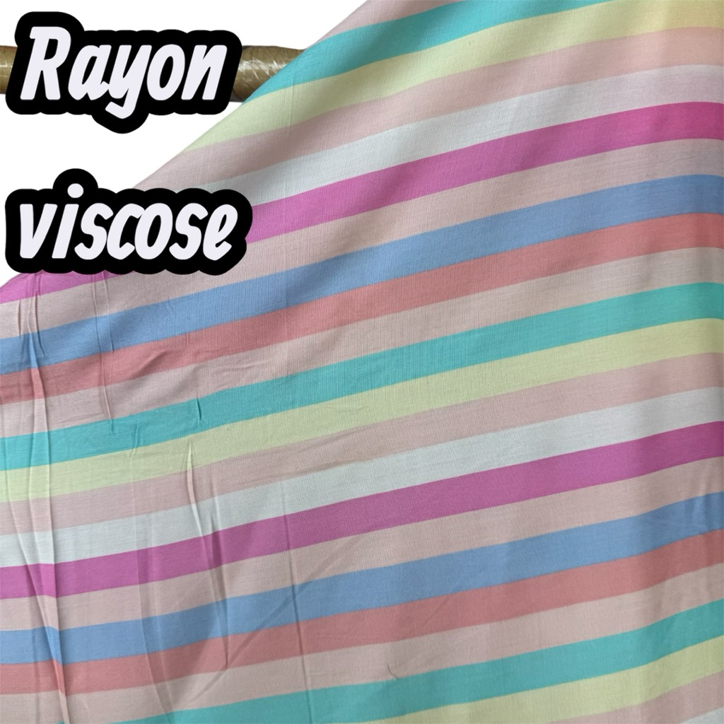 kain katun rayon viscose premium - motif salur pelangi - rayon meteran