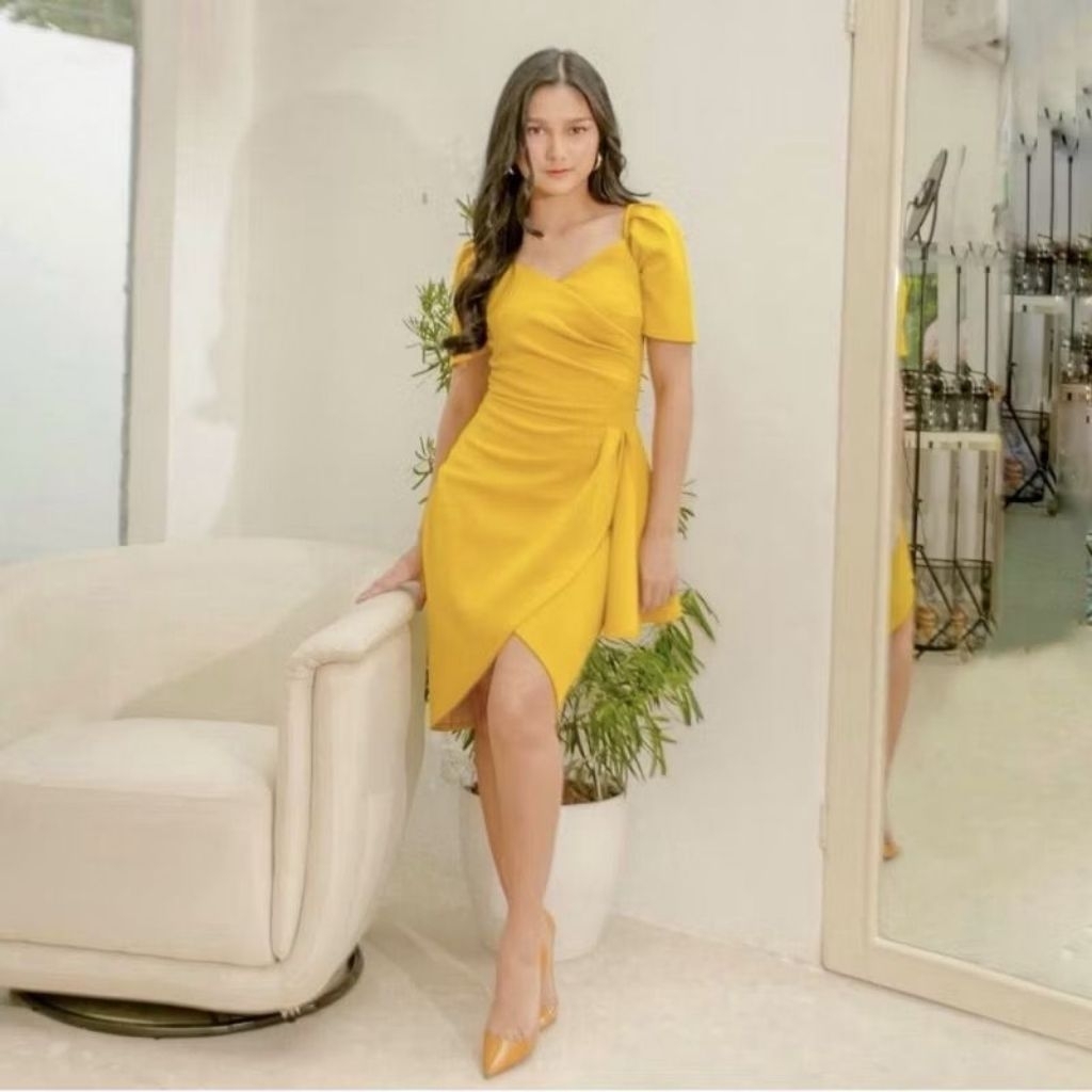 CLEO DRESS - Dress Pesta Wanita Bodycon Midi V Neck Dress Big Size Jumbo Ukuran Besar Plus Size Pres