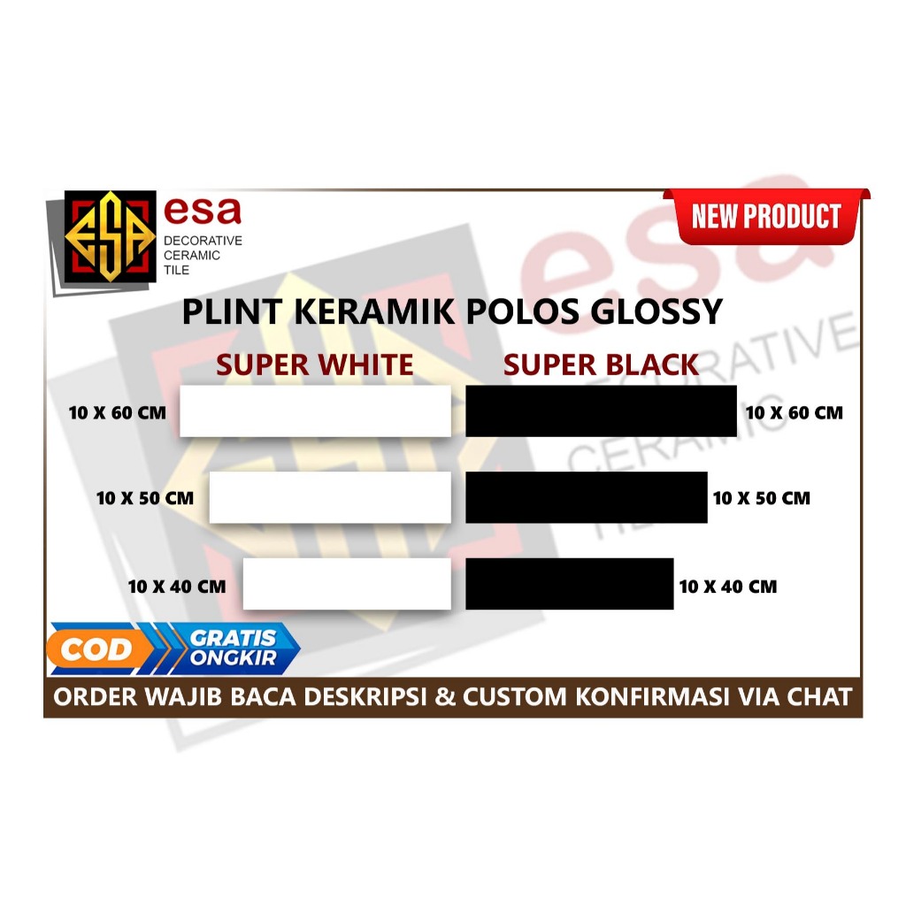 List PLINT KERAMIK 10x60 HITAM GLOSSY