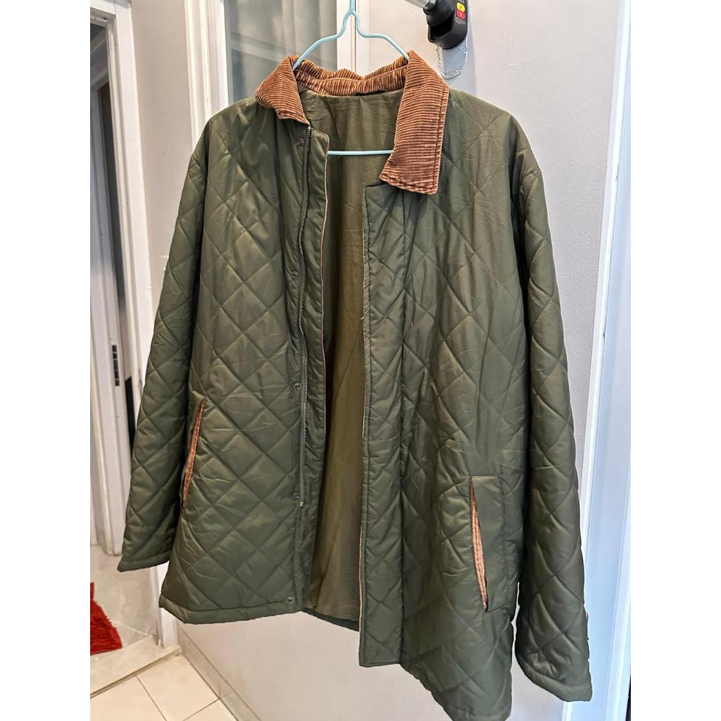 Uniqlo Quilted Jacket kerah Corduroy Green Hijau