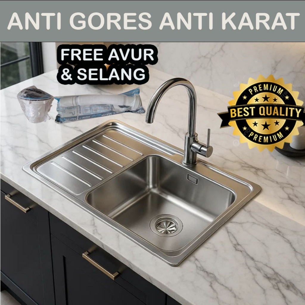Bak Cuci Piring Wastafel Sink Stainless Steel Dapur Tebal Satu Lubang Kitchen Sink Set Ukuran 50 x 4