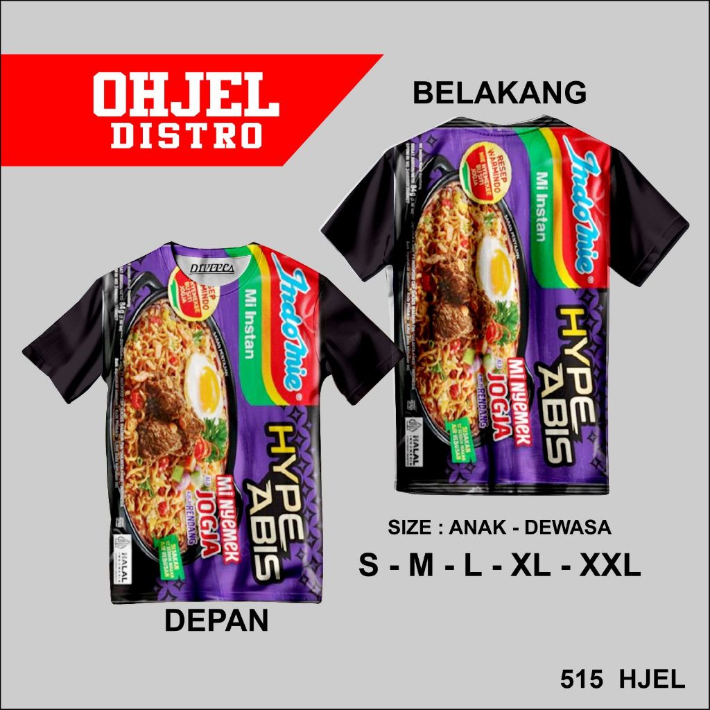 KAOS DISTRO FULL PRINTING | GAMBAR INDOMIE MI NYEMEK JOGJA | KAOS DISTRO MURAH