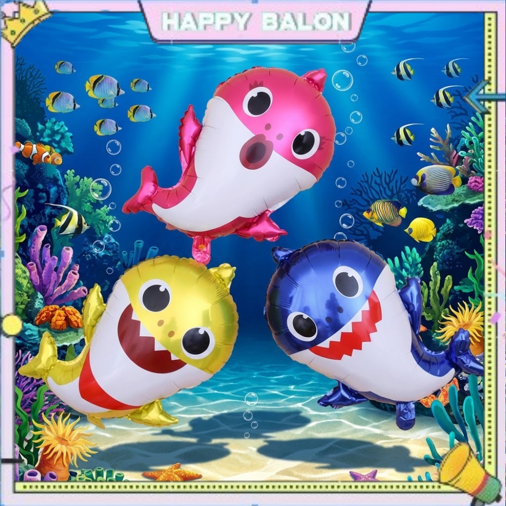 Balon Foil Jumbo Tema Laut/ Ikan Baby Hiu Untuk Hiasan Dekoarasi Ulang Tahun Anak-Anak.