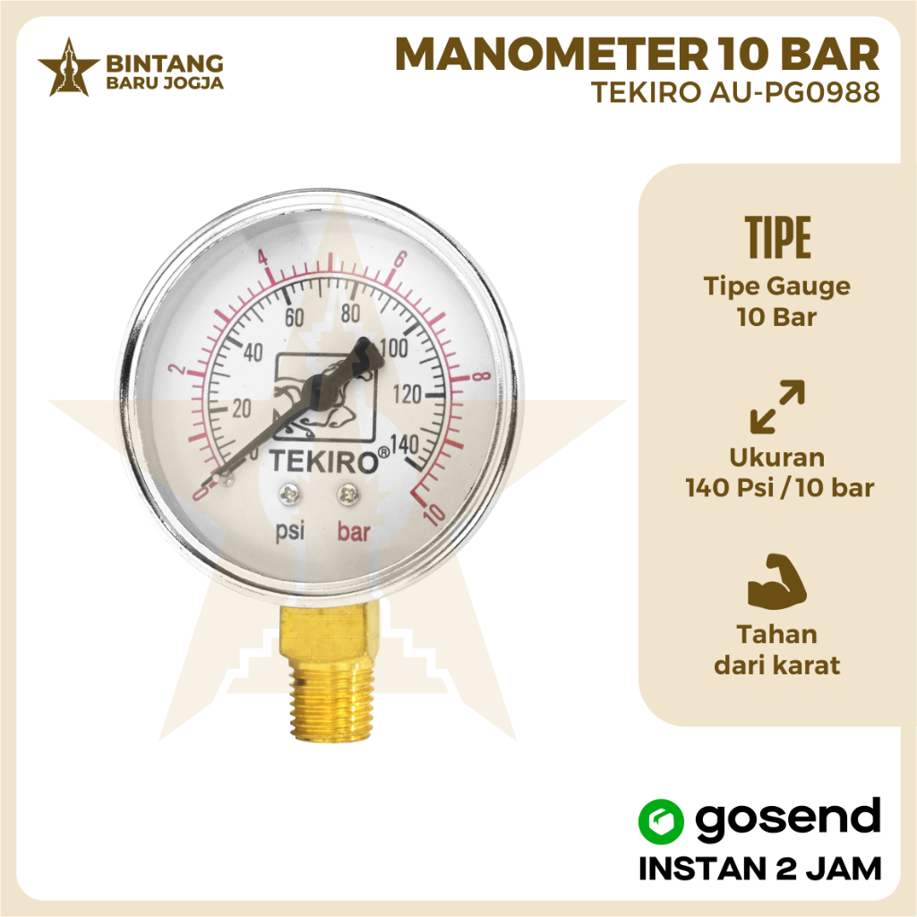 Manometer 2.5" 10 bar TEKIRO/ Pressure Gauge 2.5" 10 bar TEKIRO