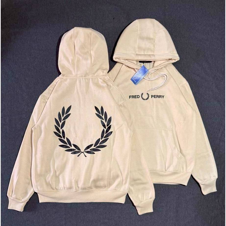 HOODIE SWEATER FRED PERRY BIG BACK LOGO CREAM