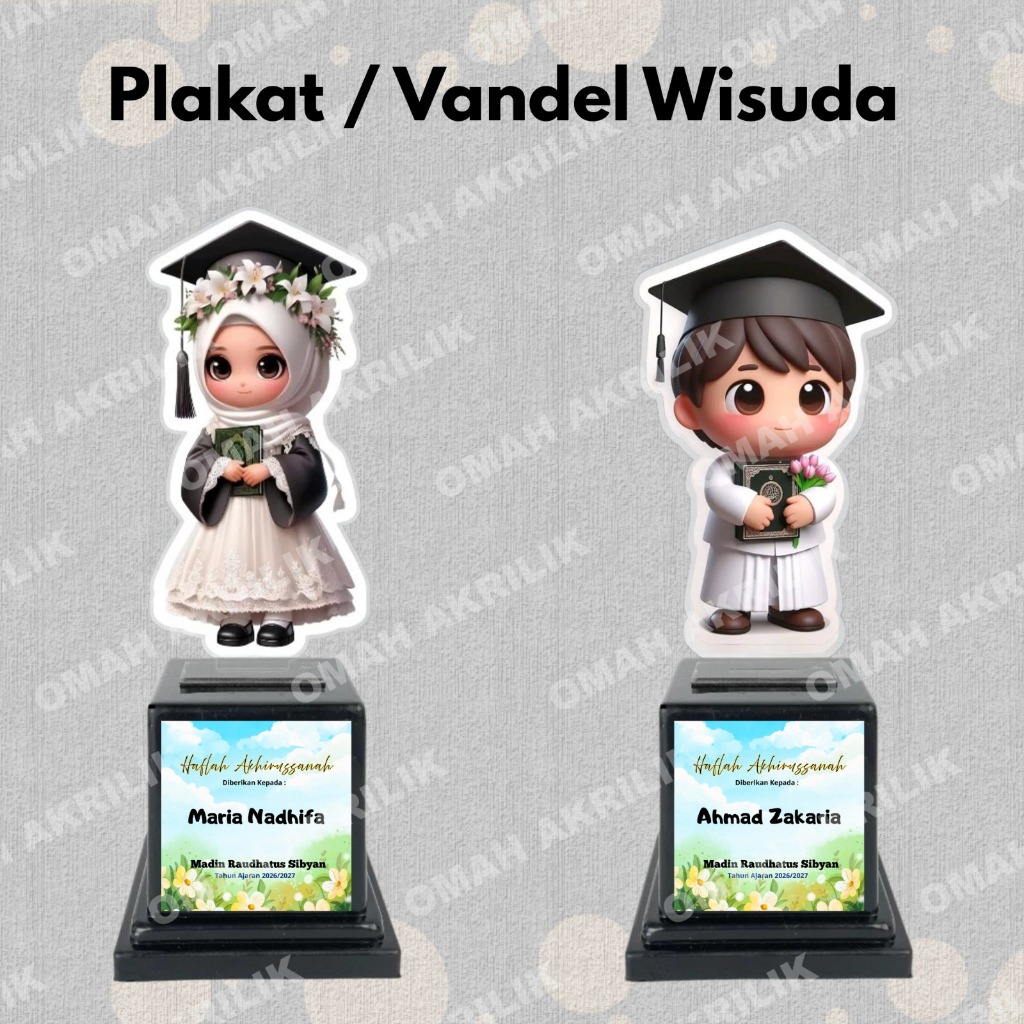 Piala Akrilik Kelulusan Sekolah Tema Anak Pesantren / Plakat Wisuda Khataman Al-Quran Hadiah Souveni