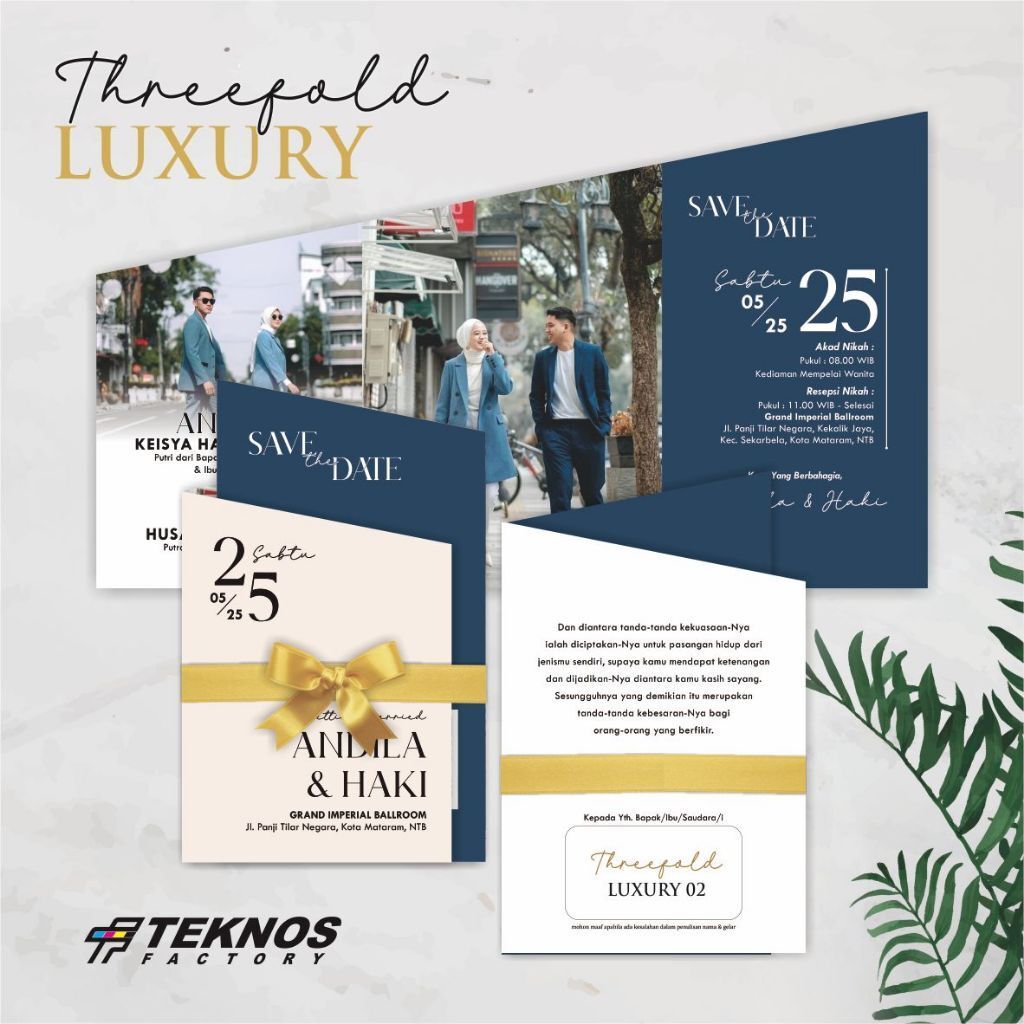 UNDANGAN PERNIKAHAN FOTO GLOSSY CUSTOM - CETAK UNDANGAN NIKAH AESTHETIC THREEFOLD LUXURY