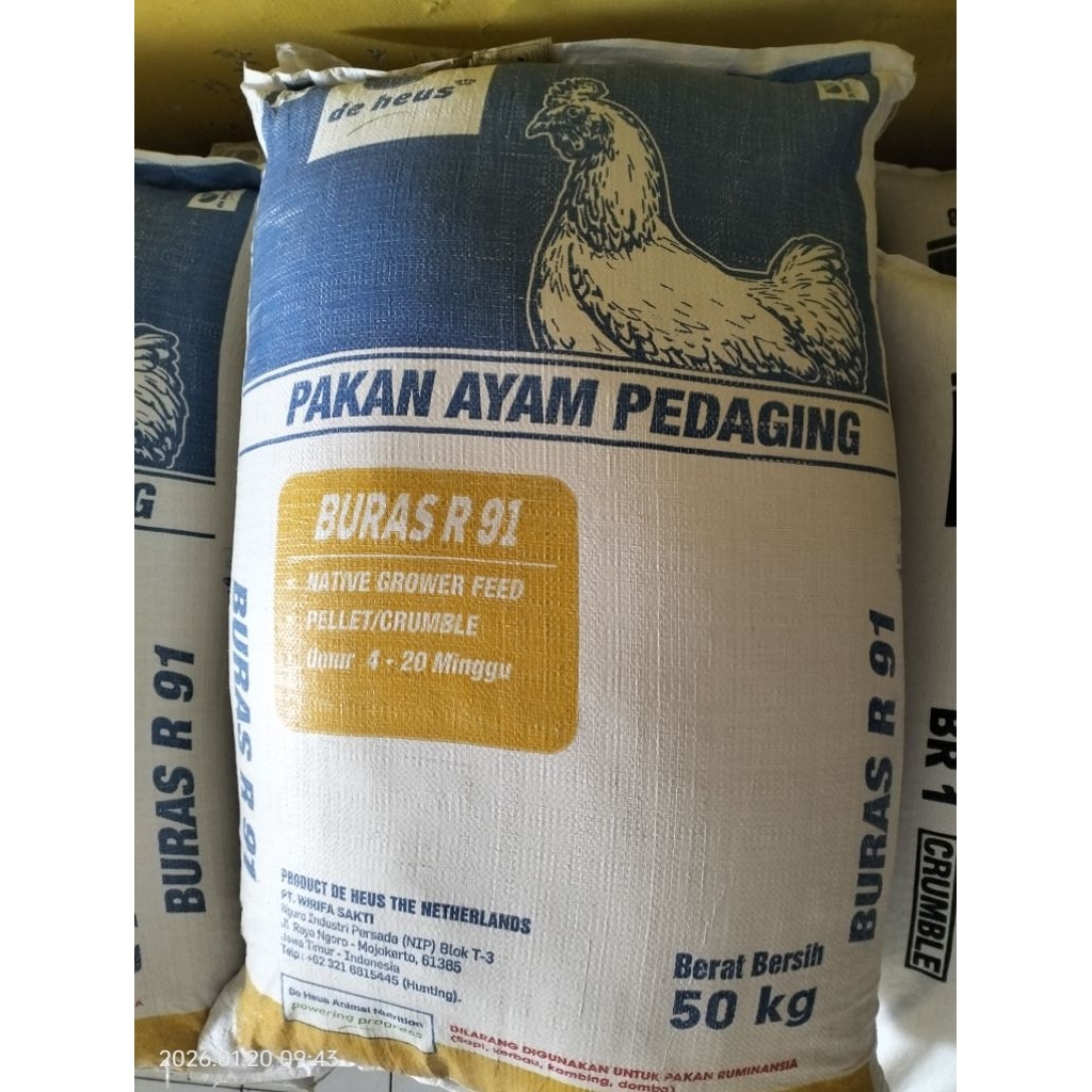 BURAS R91 DE HEUS PAKAN AYAM PEDAGING 50KG PACKING DOBEL KARUNG