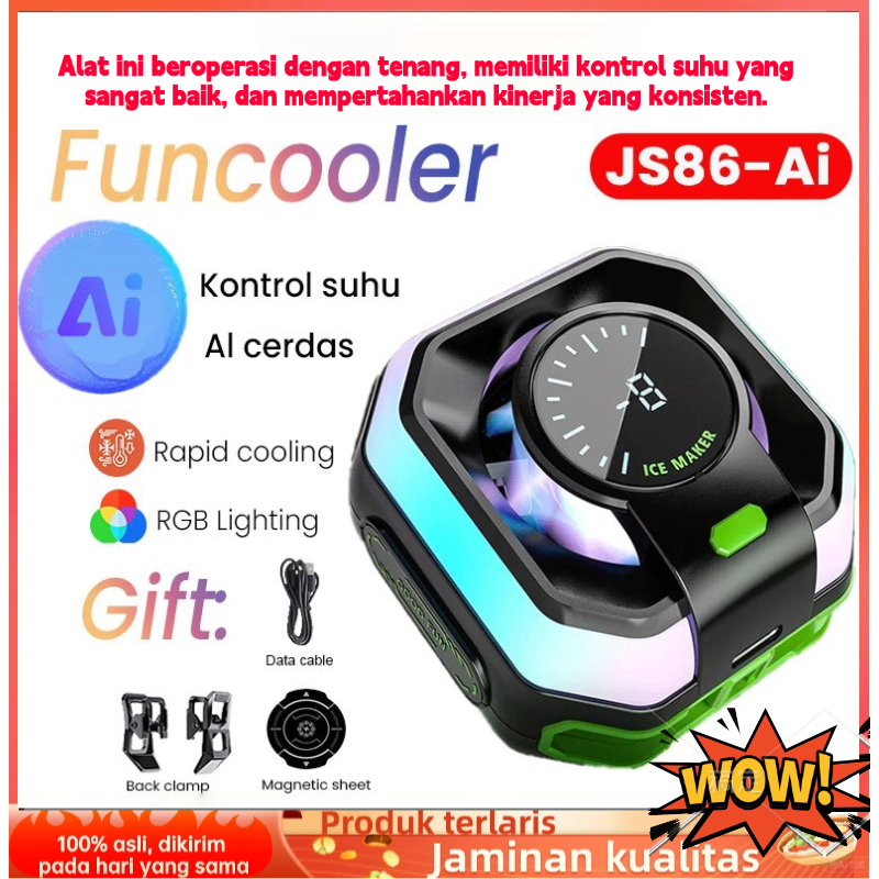 Model Baru 2026 Funcooler JS86 Ai Fan Cooler Radiator Pendingin HP Cooling Fan Gaming