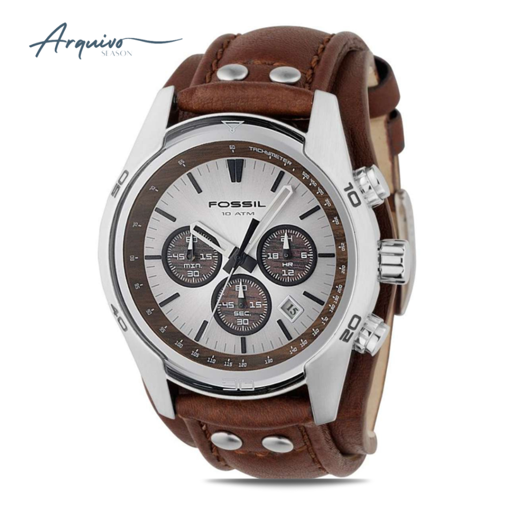 Jam Tangan Fossil Pria Coachman Cuff Chronograph Kulit Brown Sporty Casual Original CH2565