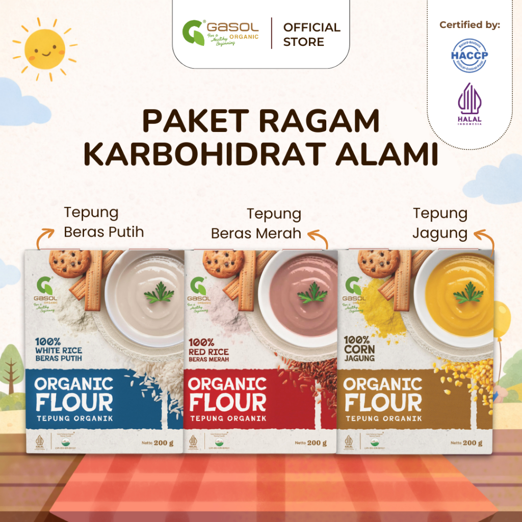 GASOL Paket Karbohidrat Alami Ragam Variasi - Tepung Beras Putih, Merah, dan Jagung