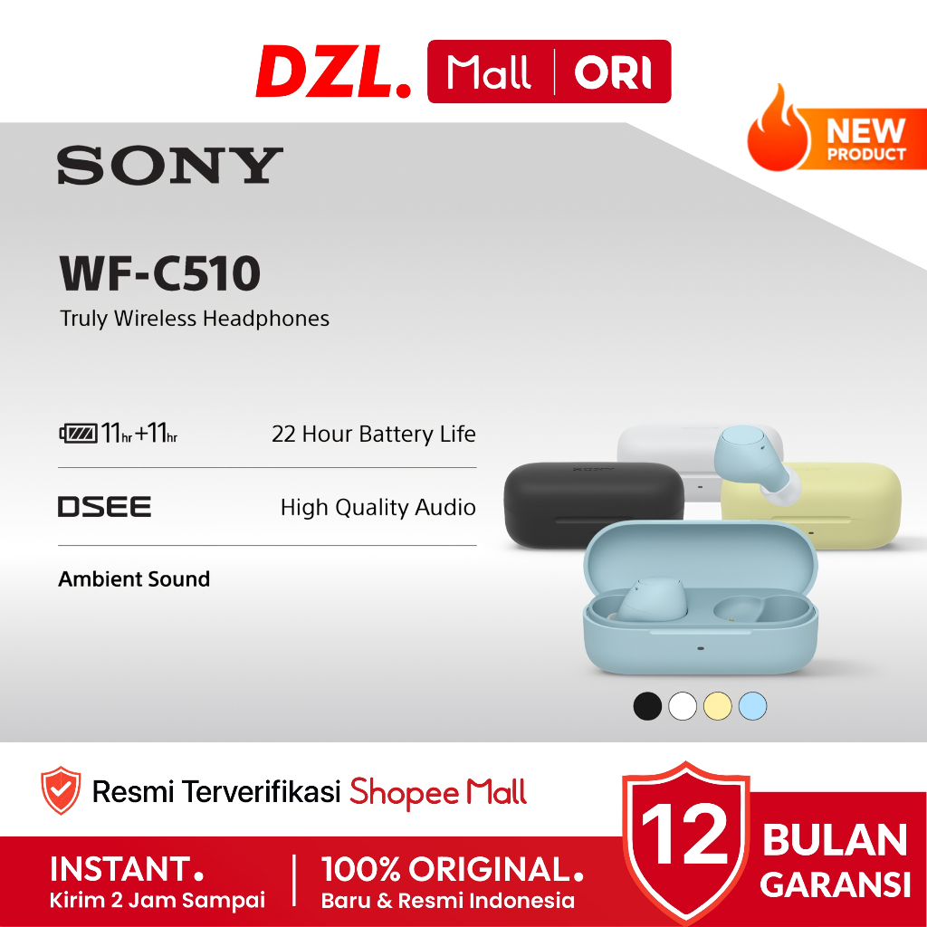 DZL - SONY WF-C510 TWS Headset Earphone Bluetooth 5.0 Multipoint Ambient Sound IPX4 11H Quick Charge